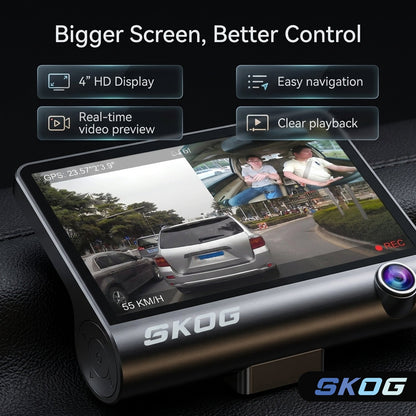 Skog SmartDrive HD Dash Cam 4" Display, Rear Camera, 170° Wide Angle