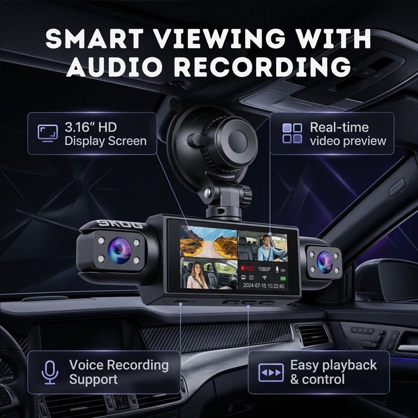 Skog 4 Channel Dashcam, FHD 1080P, 360° Protection, WiFi 6 & Loop Recording Dashboard Camera System