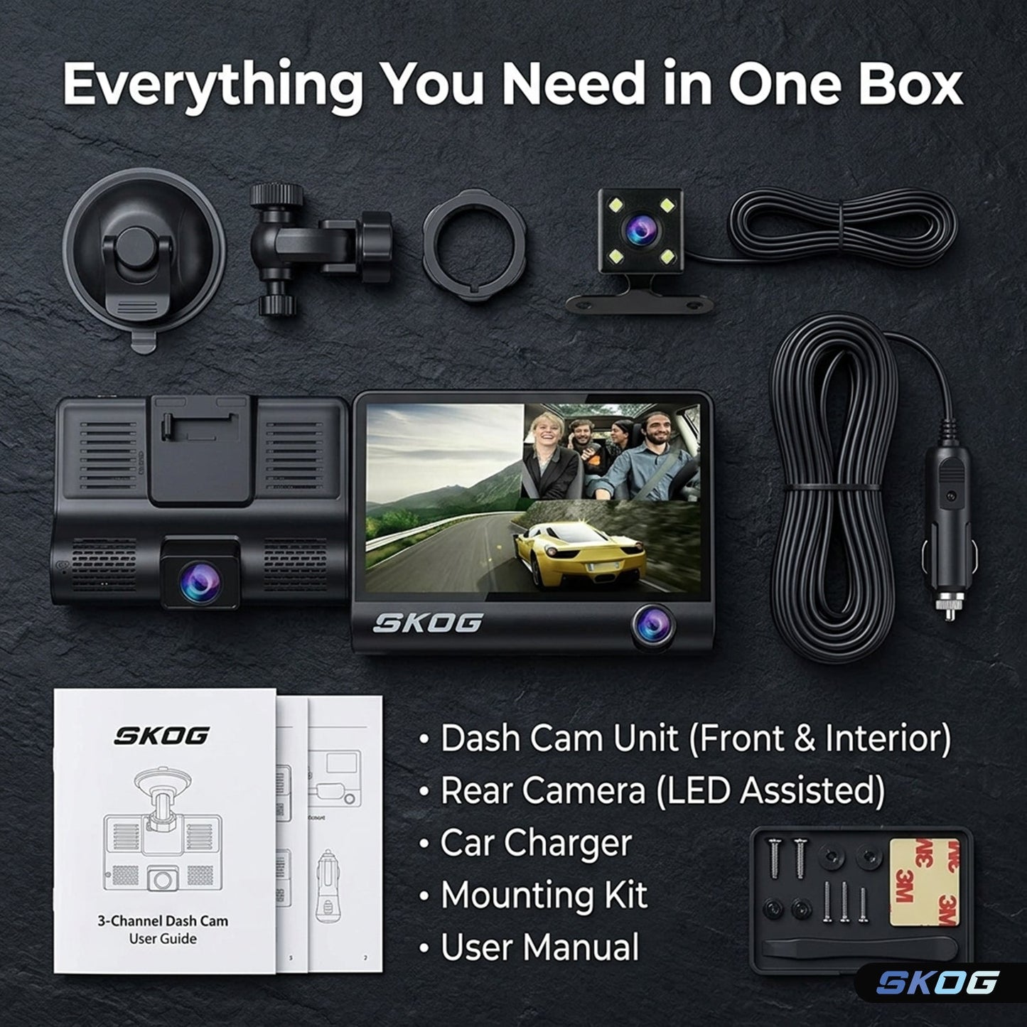 Skog SmartDrive HD Dash Cam 4" Display, Rear Camera, 170° Wide Angle