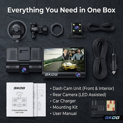 Skog SmartDrive HD Dash Cam 4" Display, Rear Camera, 170° Wide Angle