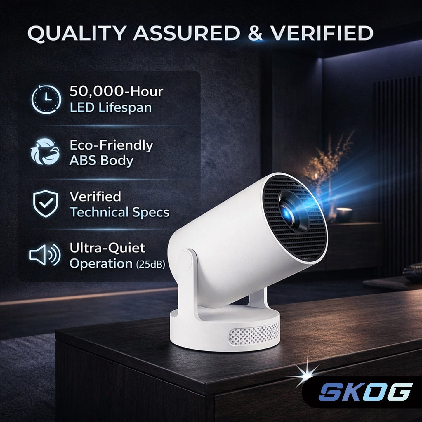 Smart Projector 4K HD WiFi6/BT5, Android 11, 180° Rotation, Auto Keystone, 4500 LM