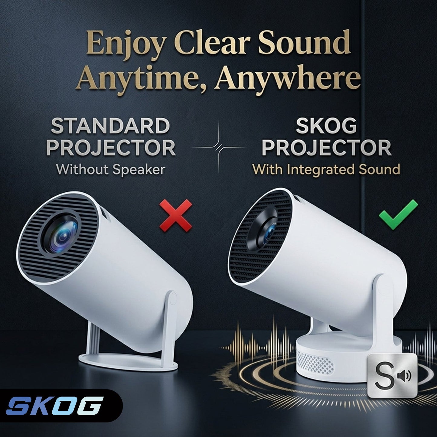 Smart Projector 4K HD WiFi6/BT5, Android 11, 180° Rotation, Auto Keystone, 4500 LM