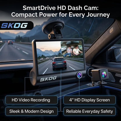 Skog SmartDrive HD Dash Cam 4" Display, Rear Camera, 170° Wide Angle