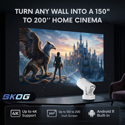 Smart Projector 4K HD WiFi6/BT5, Android 11, 180° Rotation, Auto Keystone, 4500 LM
