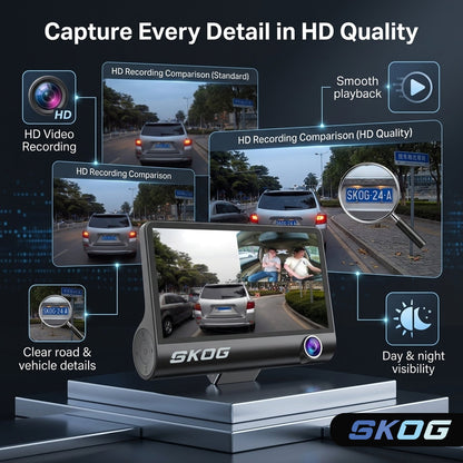 Skog SmartDrive HD Dash Cam 4" Display, Rear Camera, 170° Wide Angle