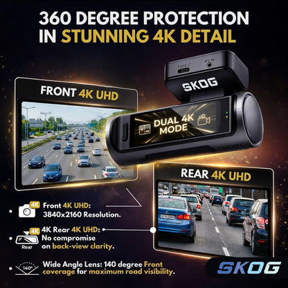 Skog 4K Camera Front & Rear View Night Vision, 24H Parking Monitoring, G-Sensor, WiFi 6
