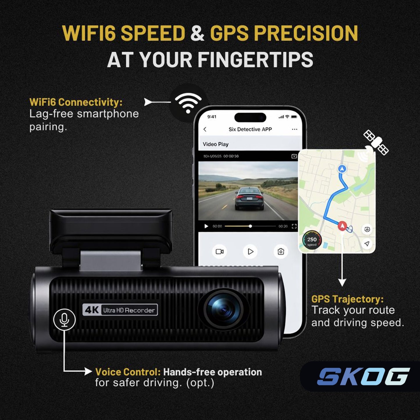 Skog 4K Camera Front & Rear View Night Vision, 24H Parking Monitoring, G-Sensor, WiFi 6
