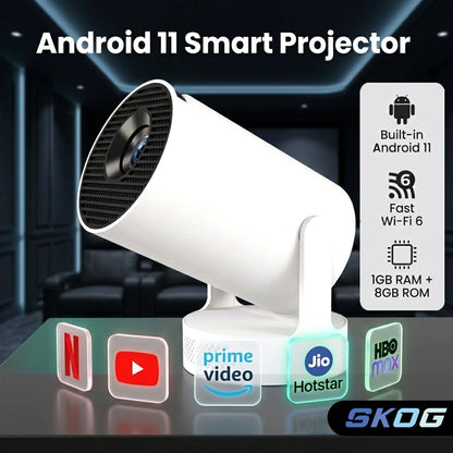 Smart Projector 4K HD WiFi6/BT5, Android 11, 180° Rotation, Auto Keystone, 4500 LM