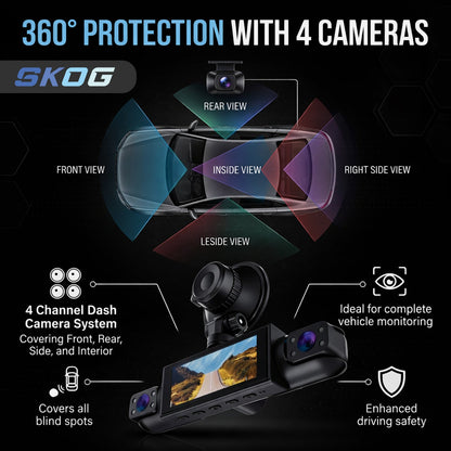 Skog 4 Channel Dashcam, FHD 1080P, 360° Protection, WiFi 6 & Loop Recording Dashboard Camera System