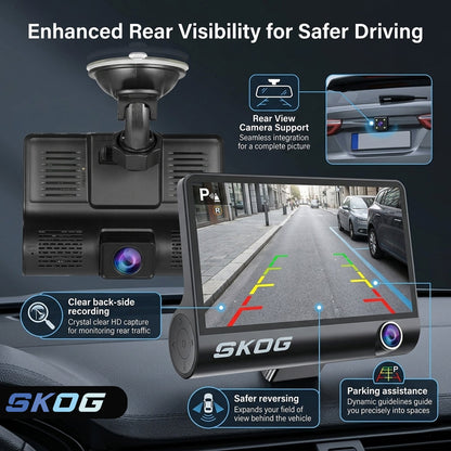 Skog SmartDrive HD Dash Cam 4" Display, Rear Camera, 170° Wide Angle