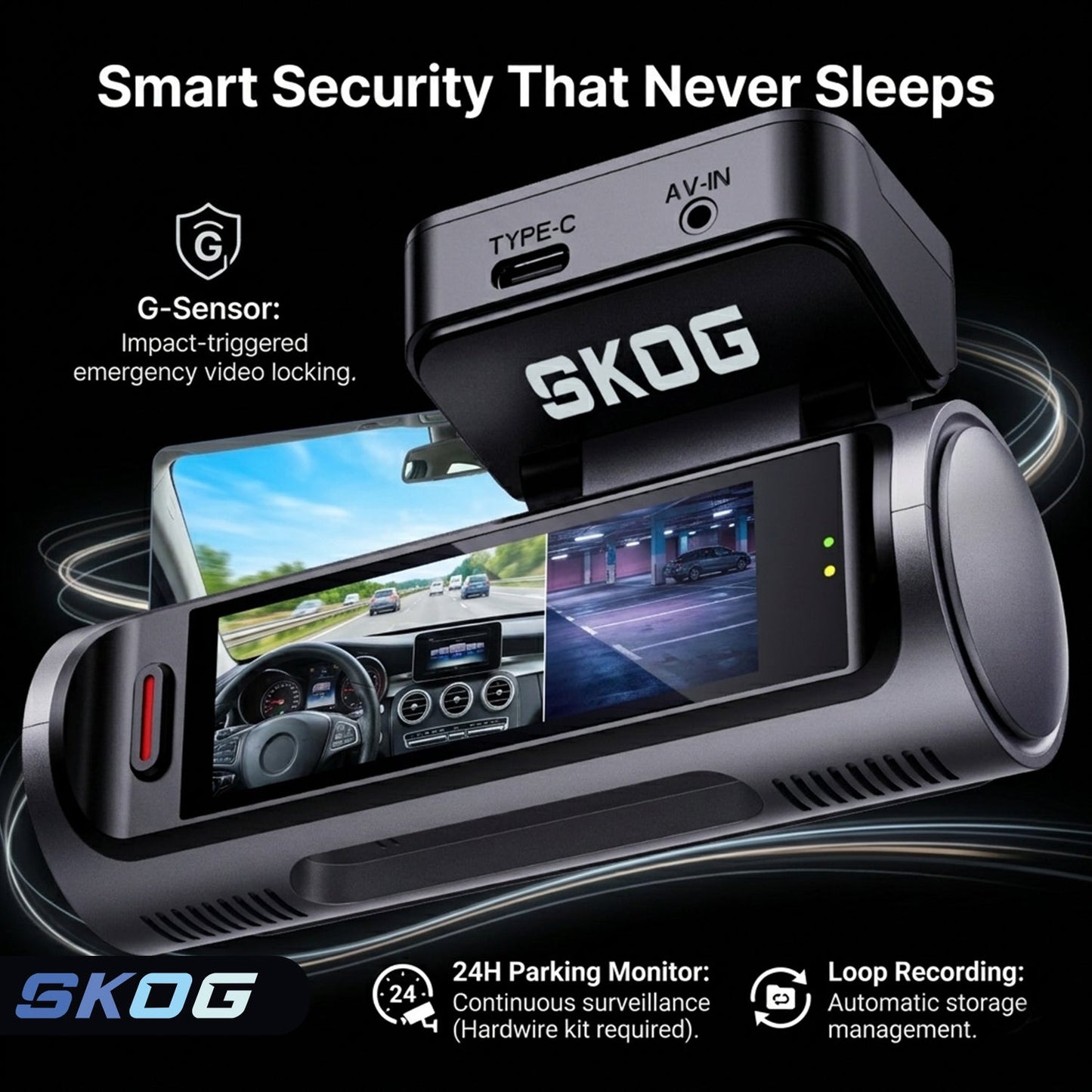 Skog 4K Camera Front & Rear View Night Vision, 24H Parking Monitoring, G-Sensor, WiFi 6