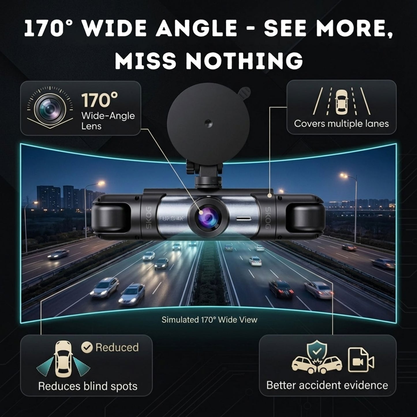 Skog 4 Channel Dashcam, FHD 1080P, 360° Protection, WiFi 6 & Loop Recording Dashboard Camera System