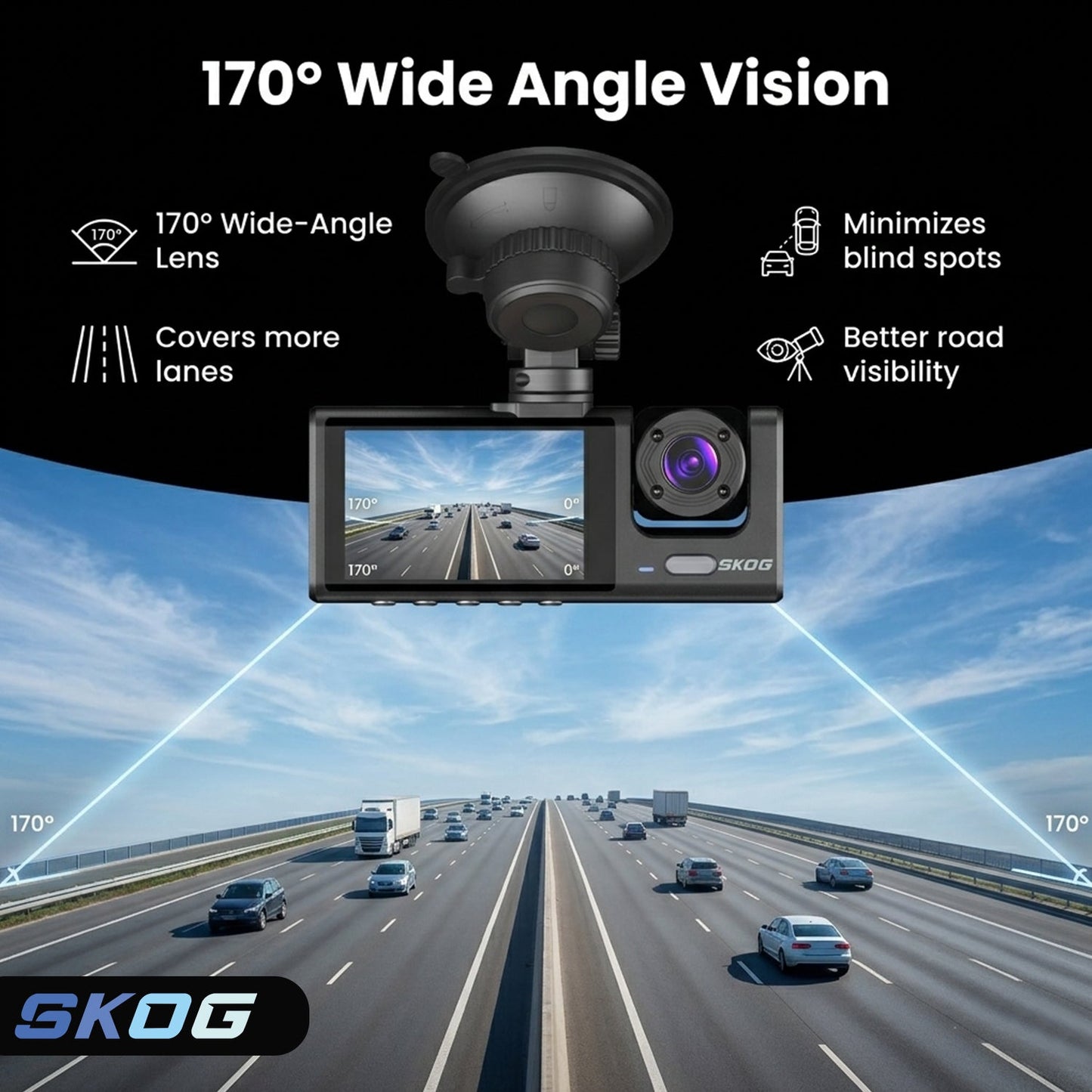 Skog 3 Channel Dashboard Camera, Night Vision, 24H Parking Monitoring