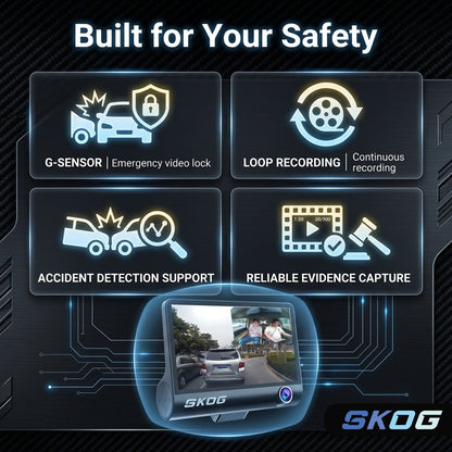 Skog SmartDrive HD Dash Cam 4" Display, Rear Camera, 170° Wide Angle