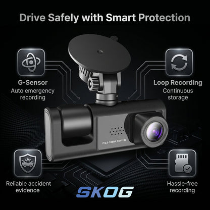 Skog 3 Channel Dashboard Camera, Night Vision, 24H Parking Monitoring