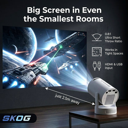 Smart Projector 4K HD WiFi6/BT5, Android 11, 180° Rotation, Auto Keystone, 4500 LM
